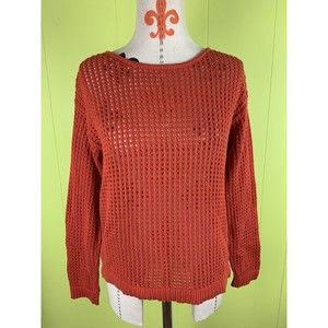 Jeanne Pierre Red Open Knit Long Sleeve Back Zip Sweater Women’s Size M Medium